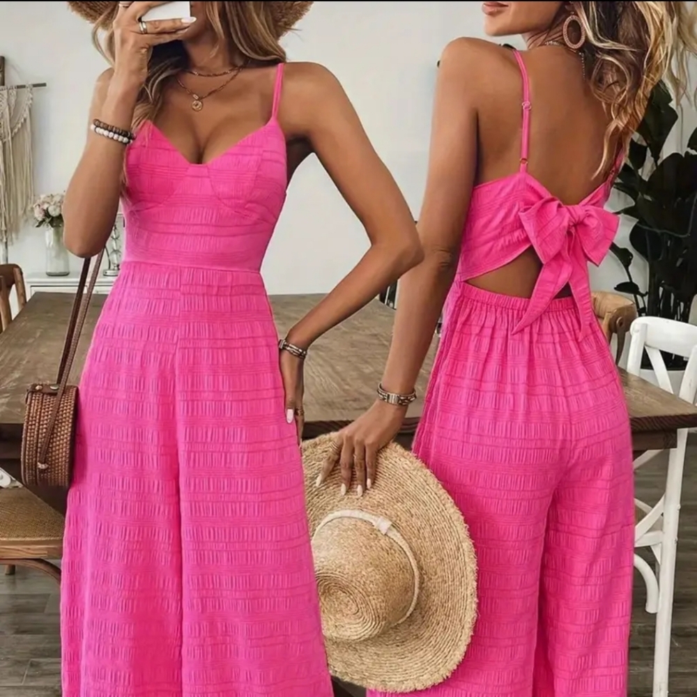 Pink tie back jumpsuit